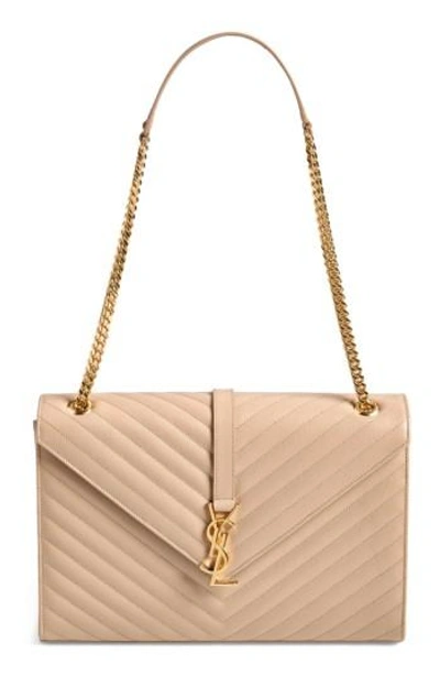Saint Laurent 'large Monogram' Grained Leather Shoulder Bag In Dark Beige