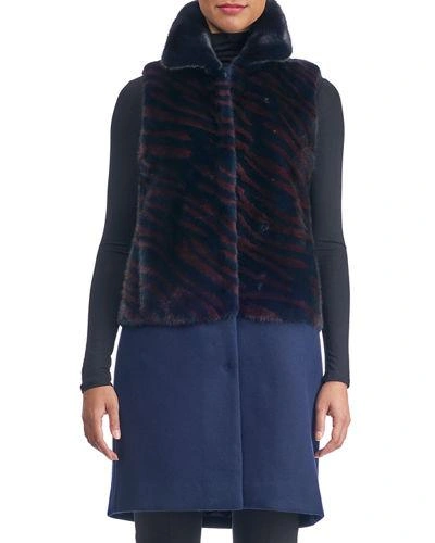 Gorski Mink Intarsia Vest With Wool Bottom In Blue/red
