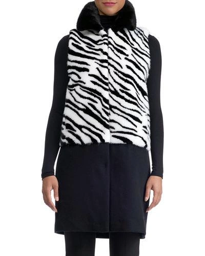 Gorski Mink Intarsia Vest With Wool Bottom In White/black