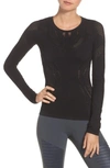 Alo Yoga Lark Mesh Inset Long Sleeve Yoga Top In Black