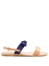 Ancient Greek Sandals Clio Bow-embellished Leather And Satin Sandals In Tan Navy