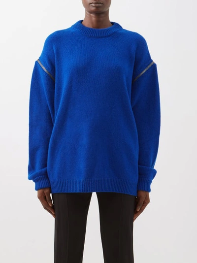 Tom Ford Soft Cashmere Crewneck Zip Sweater In Blue