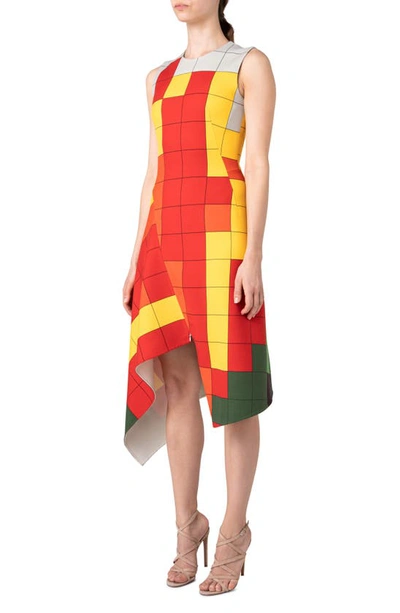 Akris X Reinhard Voigt Asymmetric Grid Print Wool & Silk Dress In Neutral