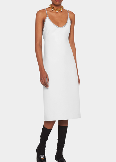 Miu Miu Rhinestone-embellished Cady Midi Slip Dress In White