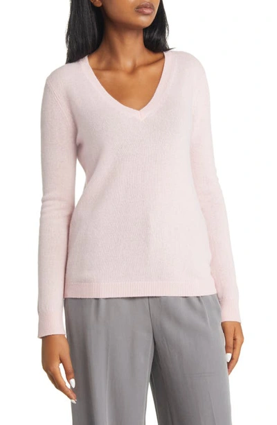 Nordstrom Cashmere Essential V-neck Sweater In Pink Tulip