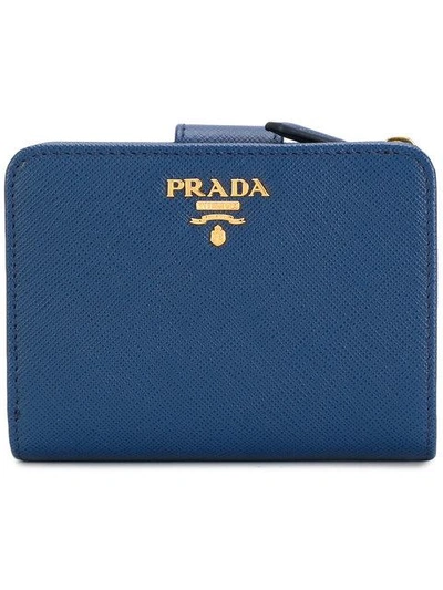 Prada Logo Plaque Wallet - Blue