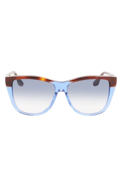 Victoria Beckham 57mm Gradient Lens Cat Eye Sunglasses In Havana Blue