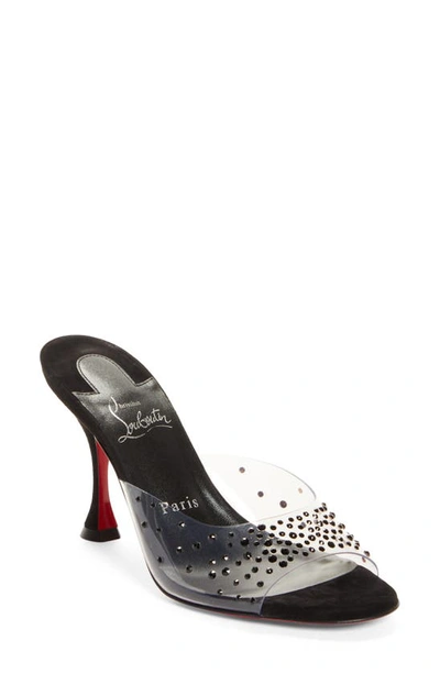 Christian Louboutin Degramule Strass Clear Red Sole Sandals In Black