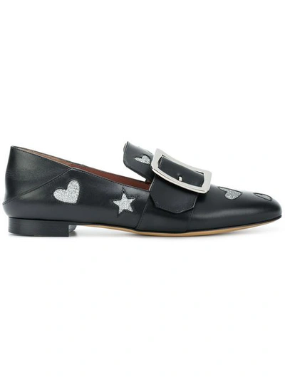 Bally 10mm Janelle Hearts Leather Loafers In 0100 Black