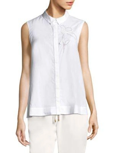 Peserico Sleeveless Button-down Flower Shirt In White