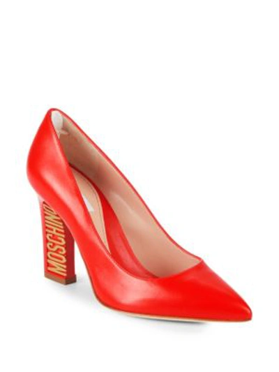 Moschino 100mm Logo Heel Leather Pumps In Red