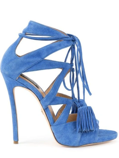 Dsquared2 120mm Suede Lace-up Sandals W/ Tassels In Royal Blue