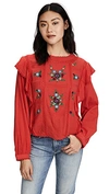Free People The Amy Embroidered Top In Red