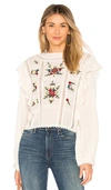 Free People Amy Embroidered Gauze Blouse In Cream