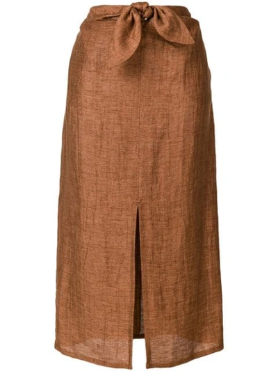 Masscob Bow Waist Mid Skirt In Brown