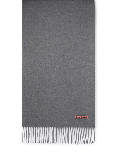 Acne Studios Logo-patch Frayed-edge Scarf In Grey