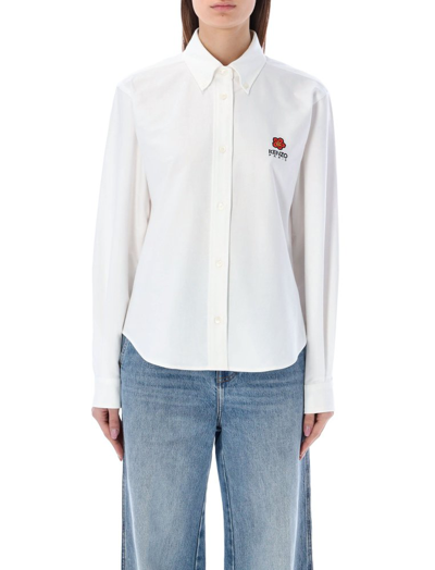 Kenzo Embroidered-logo Long-sleeve Shirt In White