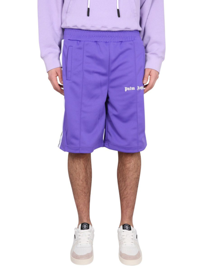 Palm Angels Track Bermuda Shorts With Logo In Purple
