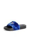 Baja East Fila Edition Faux Fur Slides In Royal Blue/embassy