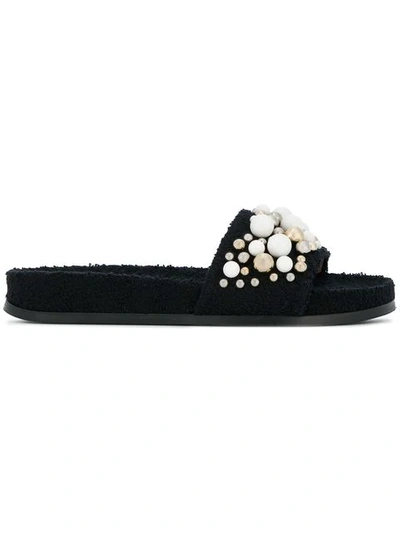 Aquazzura Bon Bon Pool Slides In Black