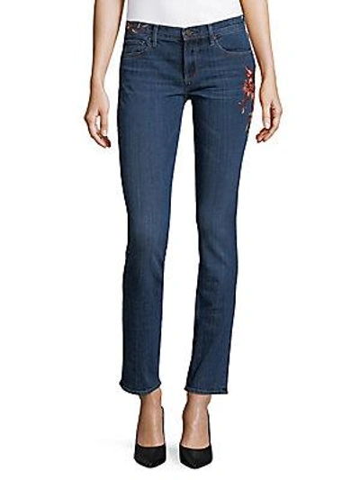 Driftwood Audrey Floral Embroidered Jeans In Dark Blue