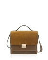 Loeffler Randall Minimal Rider Suede And Leather Satchel In Moss/gold