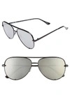 Quay X Desi Perkins High Key Mini 57mm Aviator Sunglasses - Black/ Silver In Black/silver Mirror