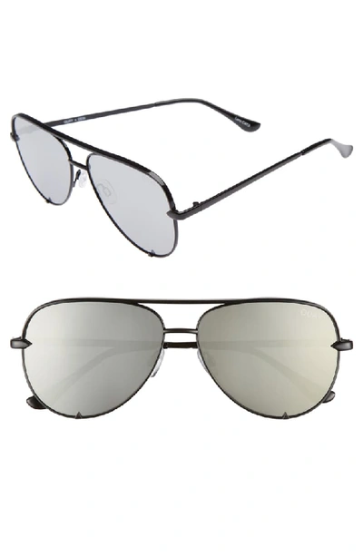 Quay X Desi Perkins High Key Mini 57mm Aviator Sunglasses - Black/ Silver In Black/silver Mirror