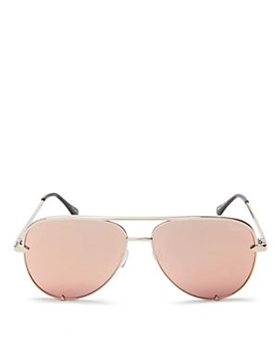 Quay X Desi Perkins High Key Mini 57mm Aviator Sunglasses - Gold/ Gold