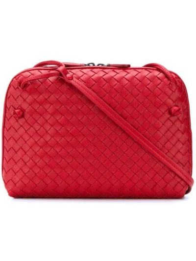 Bottega Veneta Intrecciato Weave Crossbody Bag In Red