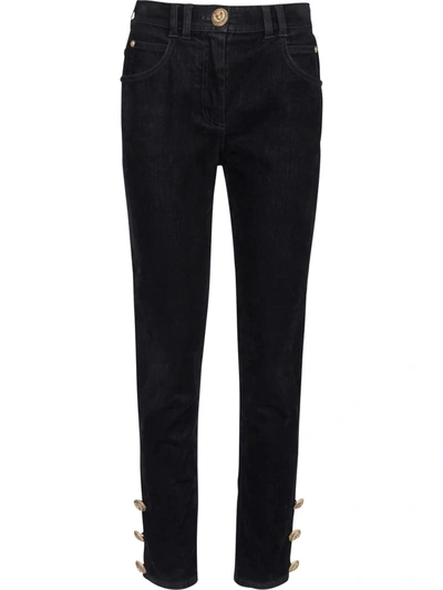 Balmain Button-embossed Skinny Jeans In Nero