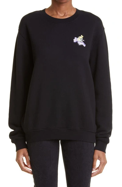 Off-white Flower Arrow Stretch Cotton Crewneck Graphic Sweatshirt In Black