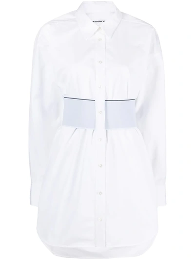 Alexander Wang Elastic Waistband Long Sleeve Cotton Shirtdress In White