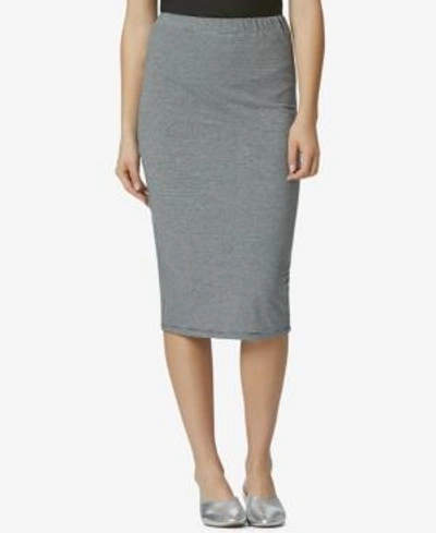 Avec Les Filles Cotton Knit Pencil Skirt In Black/grey