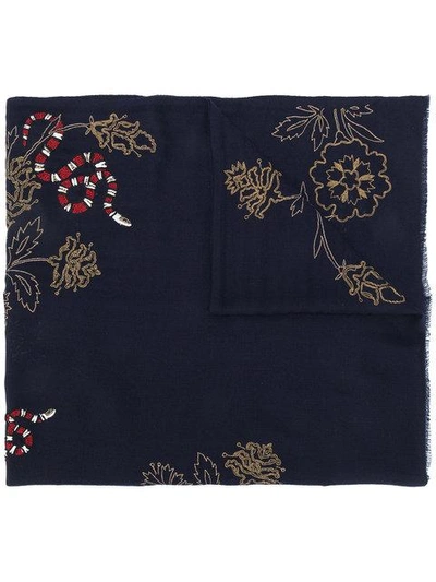 Janavi Snake Embroidered Scarf In Blue