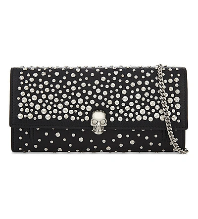 Alexander Mcqueen Skull And Studs Leather Wallet-on-chain In Black