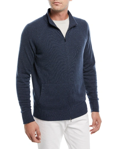 Loro Piana Cashmere Zip-front Sweater In Blue