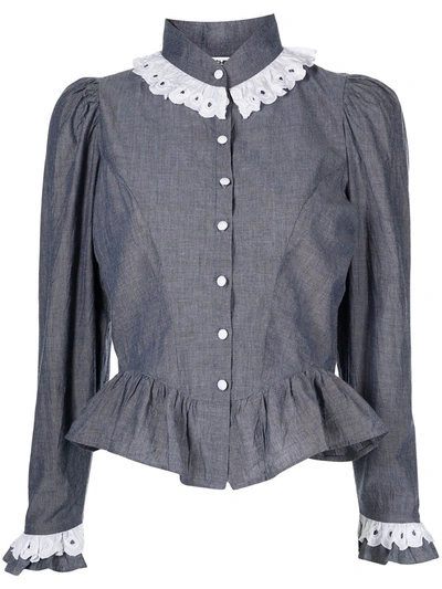 Batsheva Grace Broderie Anglaise-trimmed Cotton-chambray Blouse