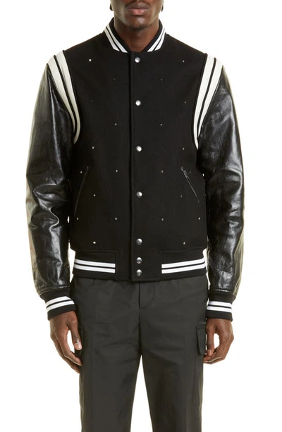 Valentino Rockstud Studded Wool-blend And Leather Bomber Jacket In Nero
