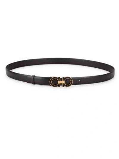 Ferragamo Beaded Gancini Leather Belt In Nero Black/gold