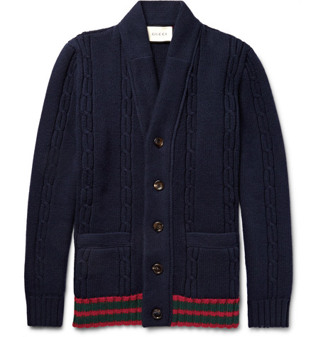 Gucci Striped Cable-knit Wool Cardigan | ModeSens