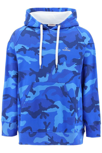 Valentino Camouflage-print Oversized Hoodie In Blue Cotton