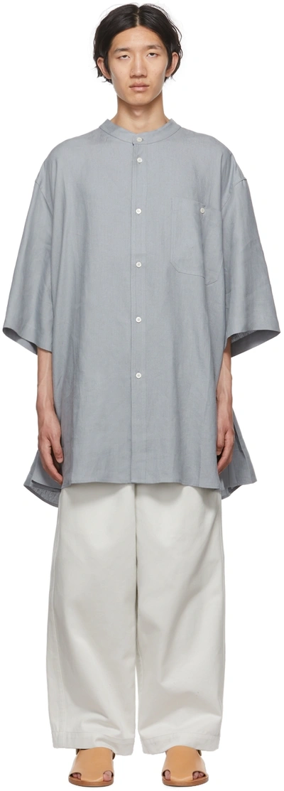 Hed Mayner Gray Pleat Shirt In Sky Blue