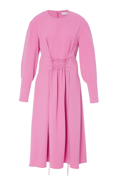 Tibi Twill Dress With Lace-up Front In Pink