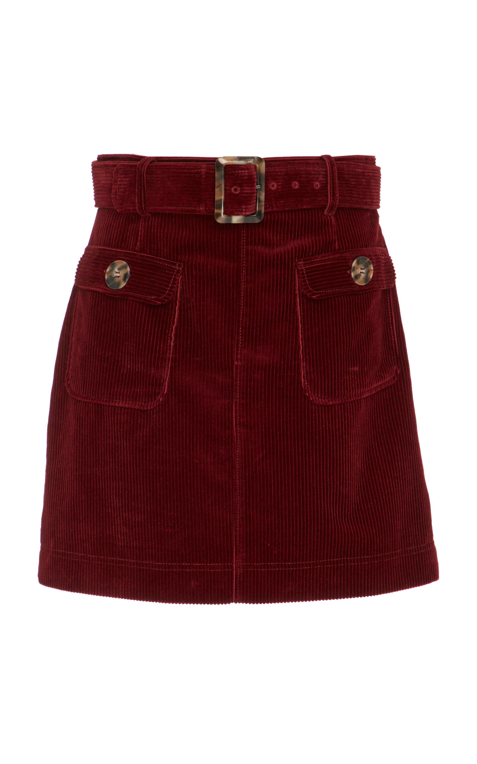 Alexa Chung Belted Corduroy Mini Skirt In Red | ModeSens