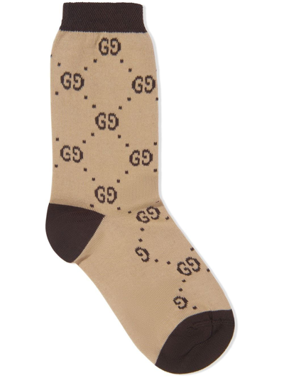 Gucci Beige & Brown Gg Logo Socks