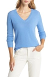 Nordstrom Cashmere Essential V-neck Sweater In Blue Azurine