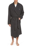 Polo Ralph Lauren Flannel Cotton Robe In Charcoal Heather/ Cream