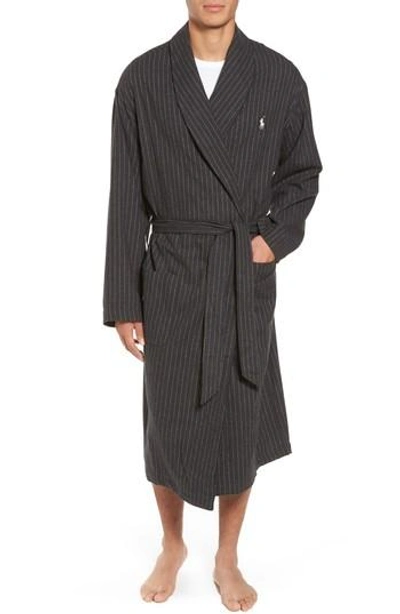 Polo Ralph Lauren Flannel Cotton Robe In Charcoal Heather/ Cream