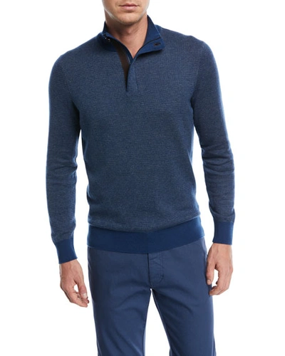 Ermenegildo Zegna Birdseye-knit Half-zip Sweater In Blue